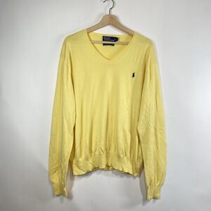 Polo Ralph Lauren Men's Pima Cotton Sweater Size L Yellow Preppy Classic V Neck